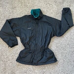 VINTAGE Columbia Reversible Black Teal Full Zip Jacket Men’s Size Medium Elastic